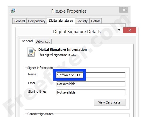 Screenshot of the Softoware LLC certificate